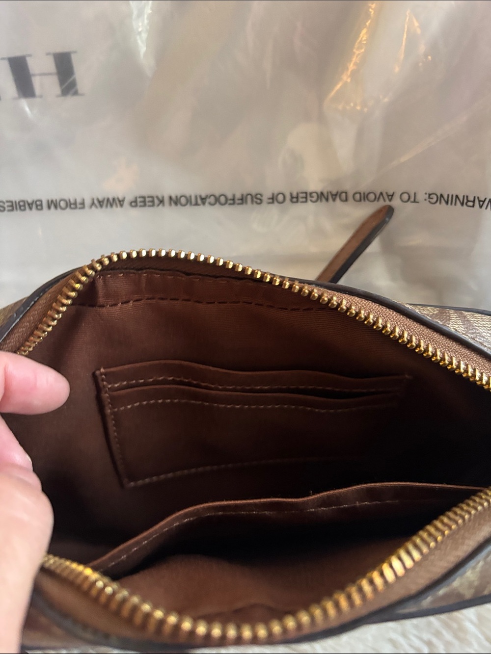 Coach Brown Signature Canvas Small Crossbody with Leather Trim - Picture 3 of 4